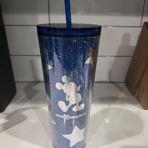 Disney Parks Blue Glitter Mickey Mouse Tumbler Cup with Straw Walt Disney World
